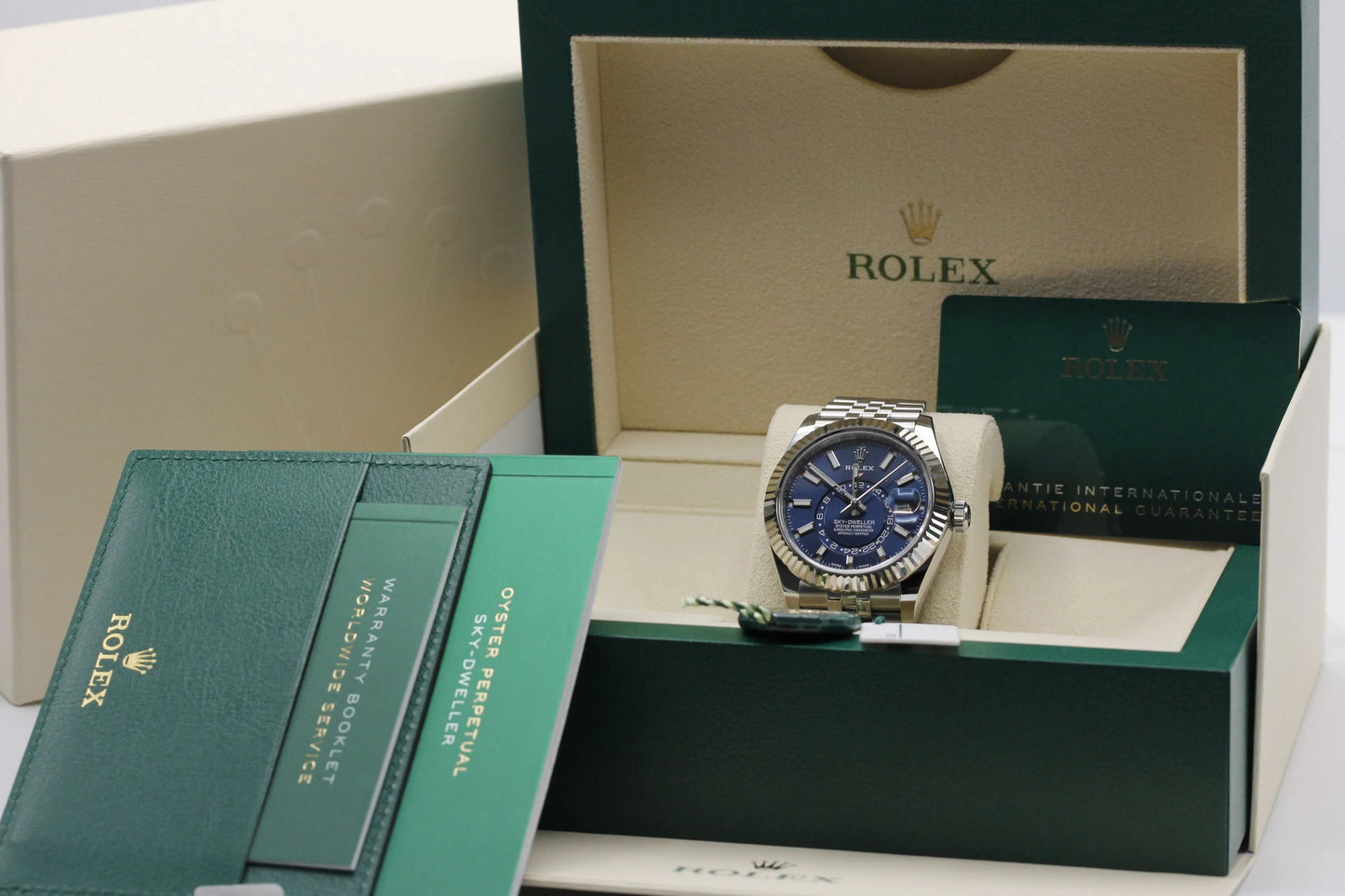 Sky-Dweller Blue Dial Gold Bezel Steel Band Men's Watch M326934-0003 Unworn