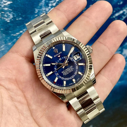 Sky-Dweller Blue Dial Gold Bezel Steel Band Men's Watch M326934-0003 Unworn