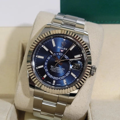 Sky-Dweller Blue Dial Gold Bezel Steel Band Men's Watch M326934-0003 Unworn