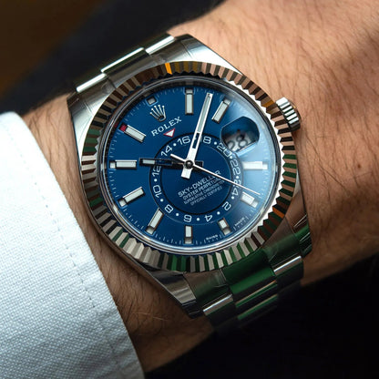 Sky-Dweller Blue Dial Gold Bezel Steel Band Men's Watch M326934-0003 Unworn