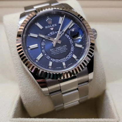 Sky-Dweller Blue Dial Gold Bezel Steel Band Men's Watch M326934-0003 Unworn