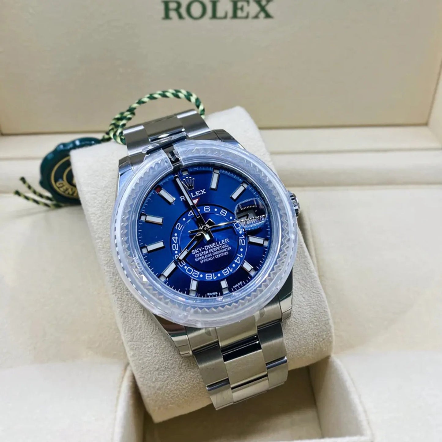 Sky-Dweller Blue Dial Gold Bezel Steel Band Men's Watch M326934-0003 Unworn