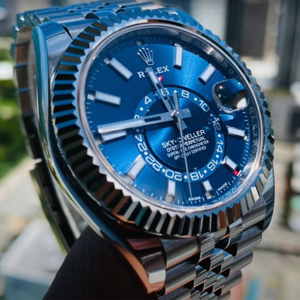 Sky-Dweller Blue Dial Steel White Gold Mens Watch 326934