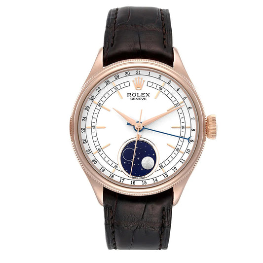 Cellini Moonphase White Dial Rose Gold 39mm Mens Watch 50535 New