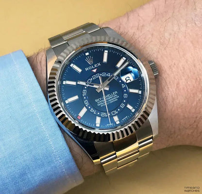 Sky-Dweller Blue Dial Steel White Gold Mens Watch 326934