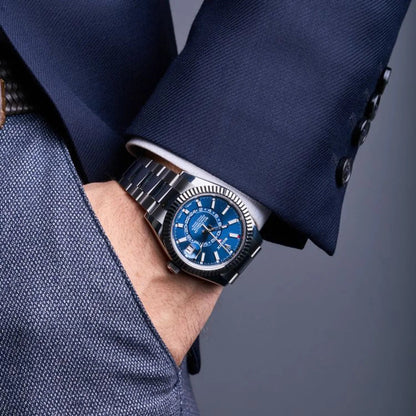 Sky-Dweller Blue Dial Gold Bezel Steel Band Men's Watch M326934-0003 Unworn