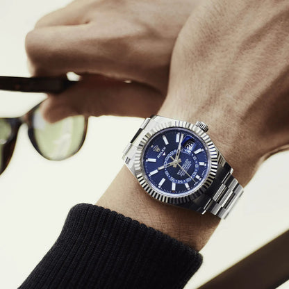 Sky-Dweller Blue Dial Steel White Gold Mens Watch 326934