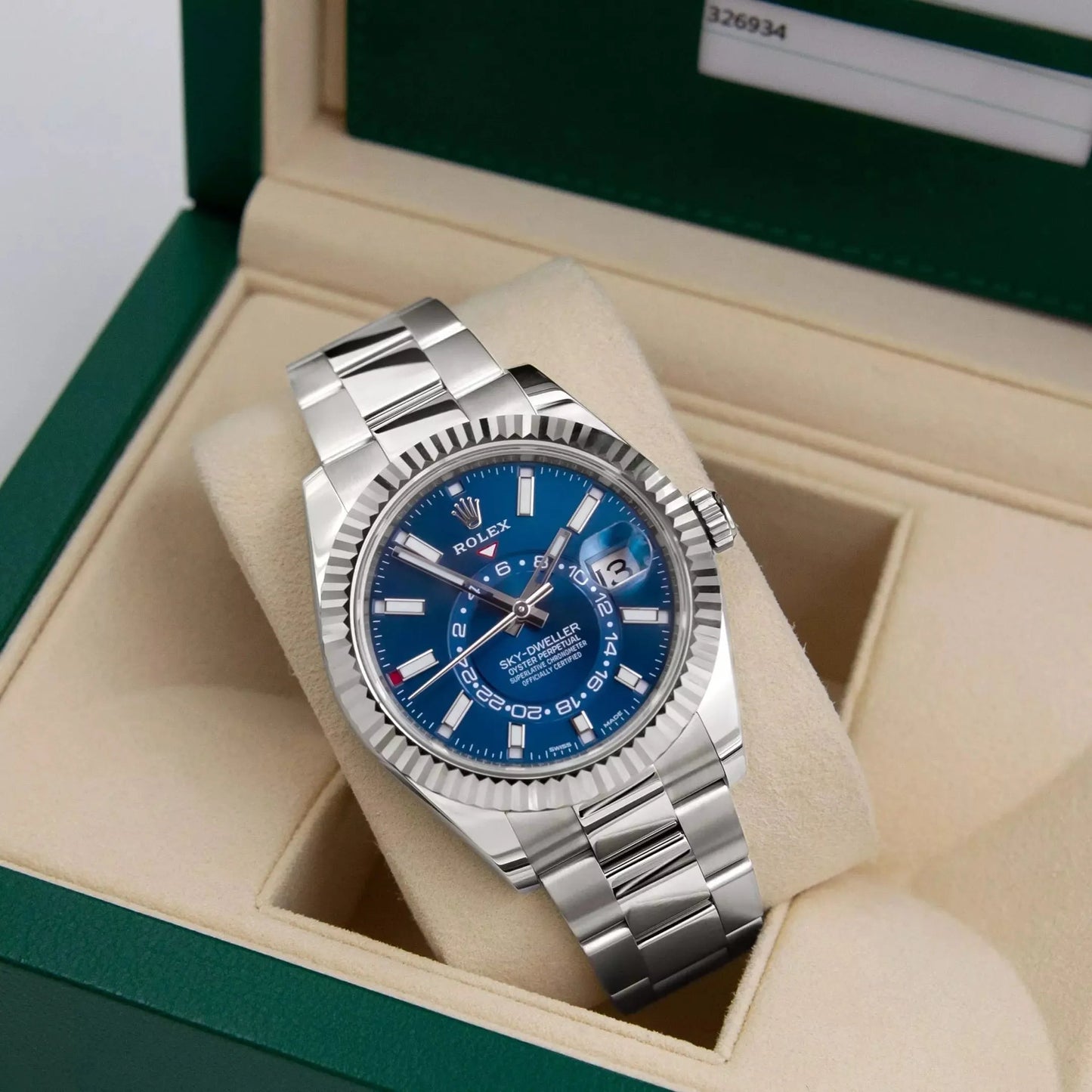 Sky-Dweller Blue Dial Steel White Gold Mens Watch 326934