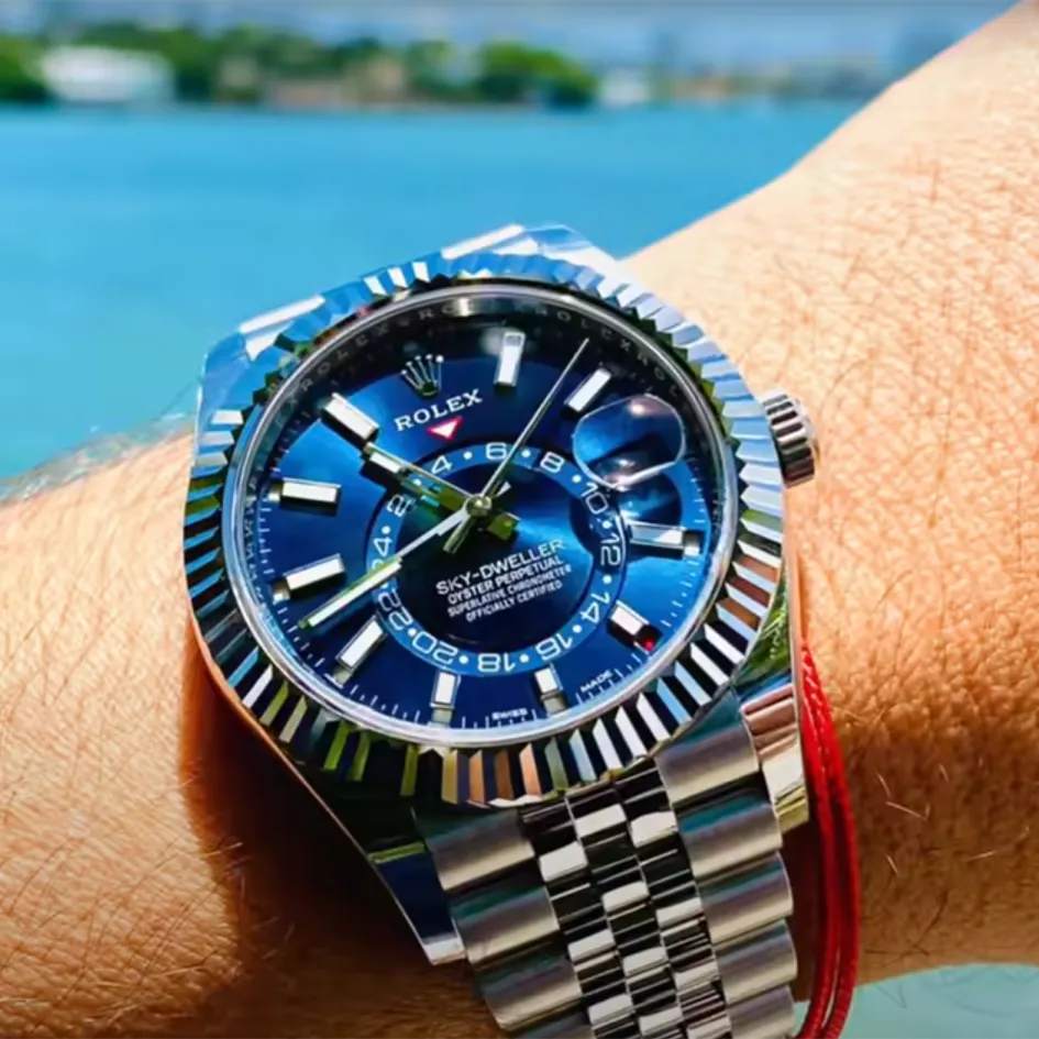 Sky-Dweller Blue Dial Steel White Gold Mens Watch 326934