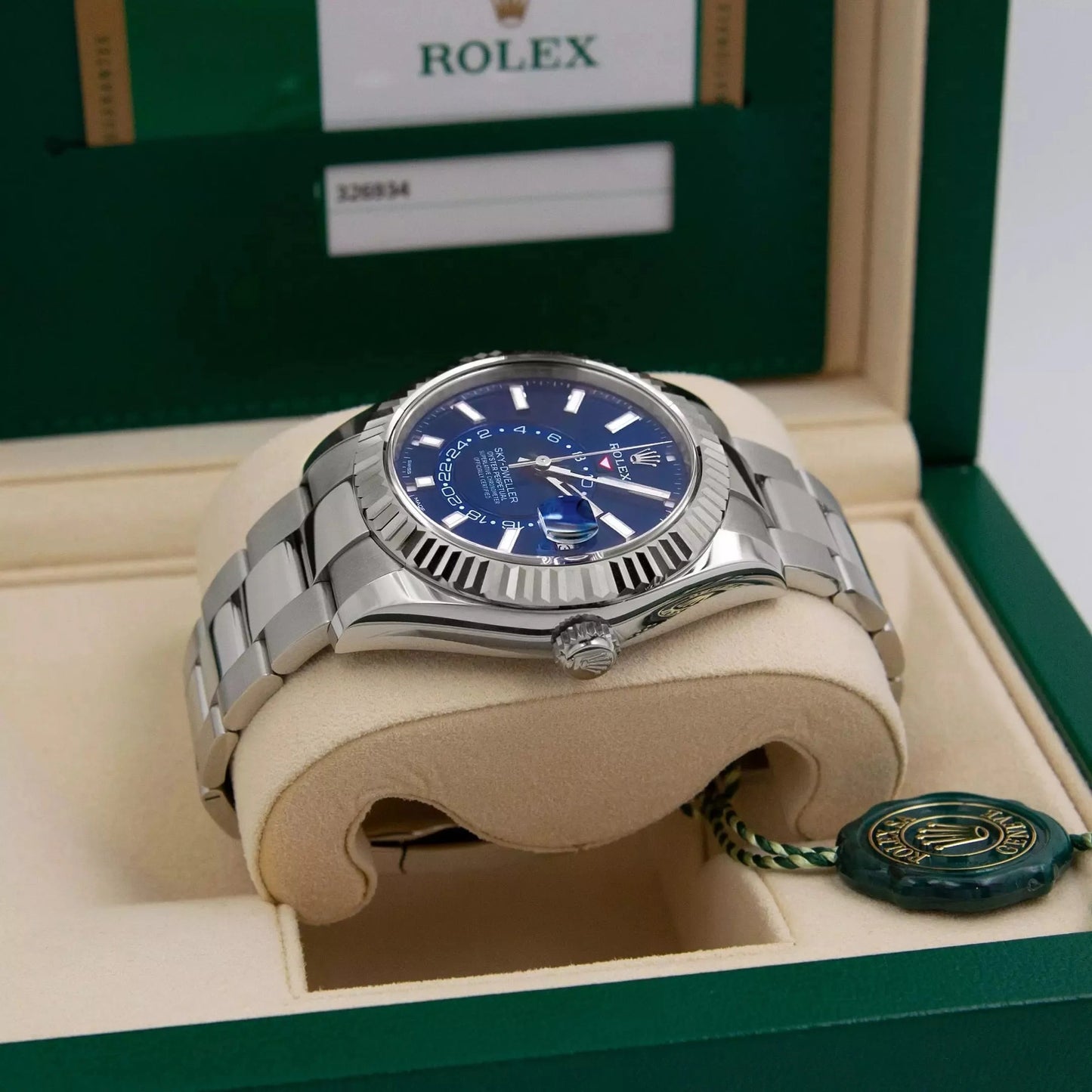 Sky-Dweller Blue Dial Steel White Gold Mens Watch 326934