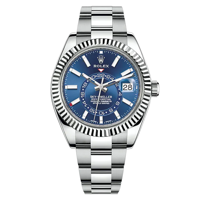 Sky-Dweller Blue Dial Gold Bezel Steel Band Men's Watch M326934-0003 Unworn